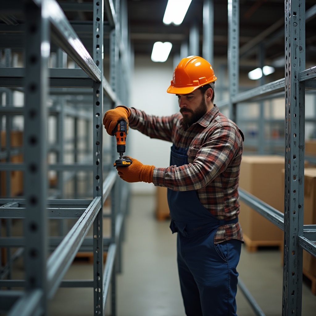 Installazione di scaffalature modulari in un deposito commerciale