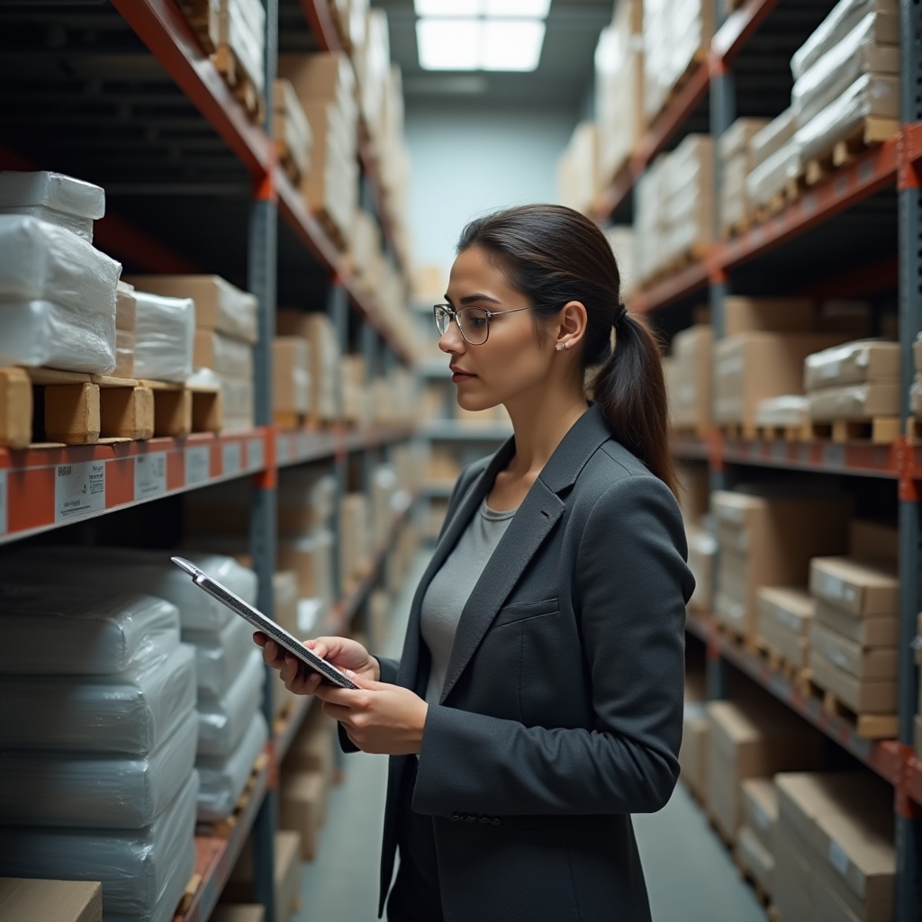 Inventario visivo della merce in un deposito commerciale
